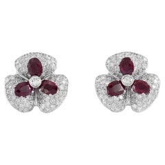 Boucles d'oreilles fleur de 6,00 carats de rubis et de 6,00 carats de diamants