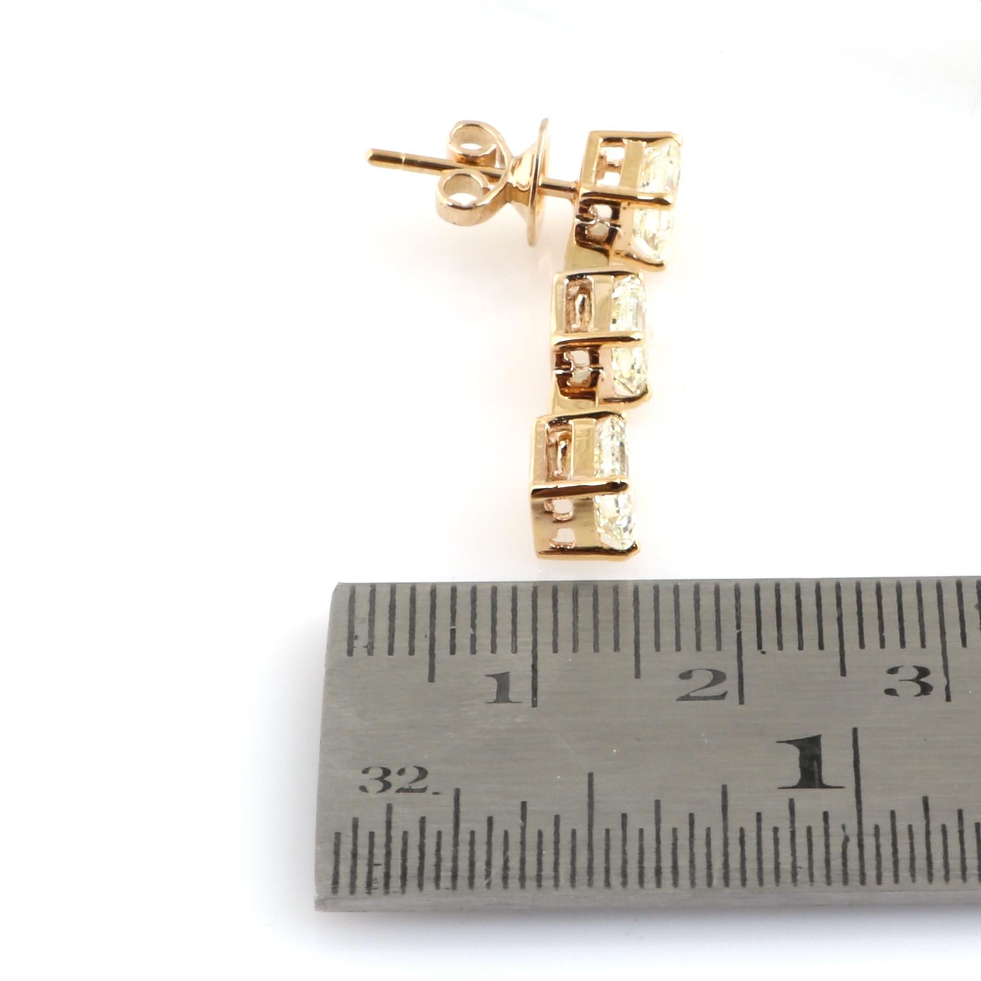 Women's 6.00 Carat SI Clarity HI Color Emerald Cut Diamond Earrings 14 Karat Yellow Gold For Sale