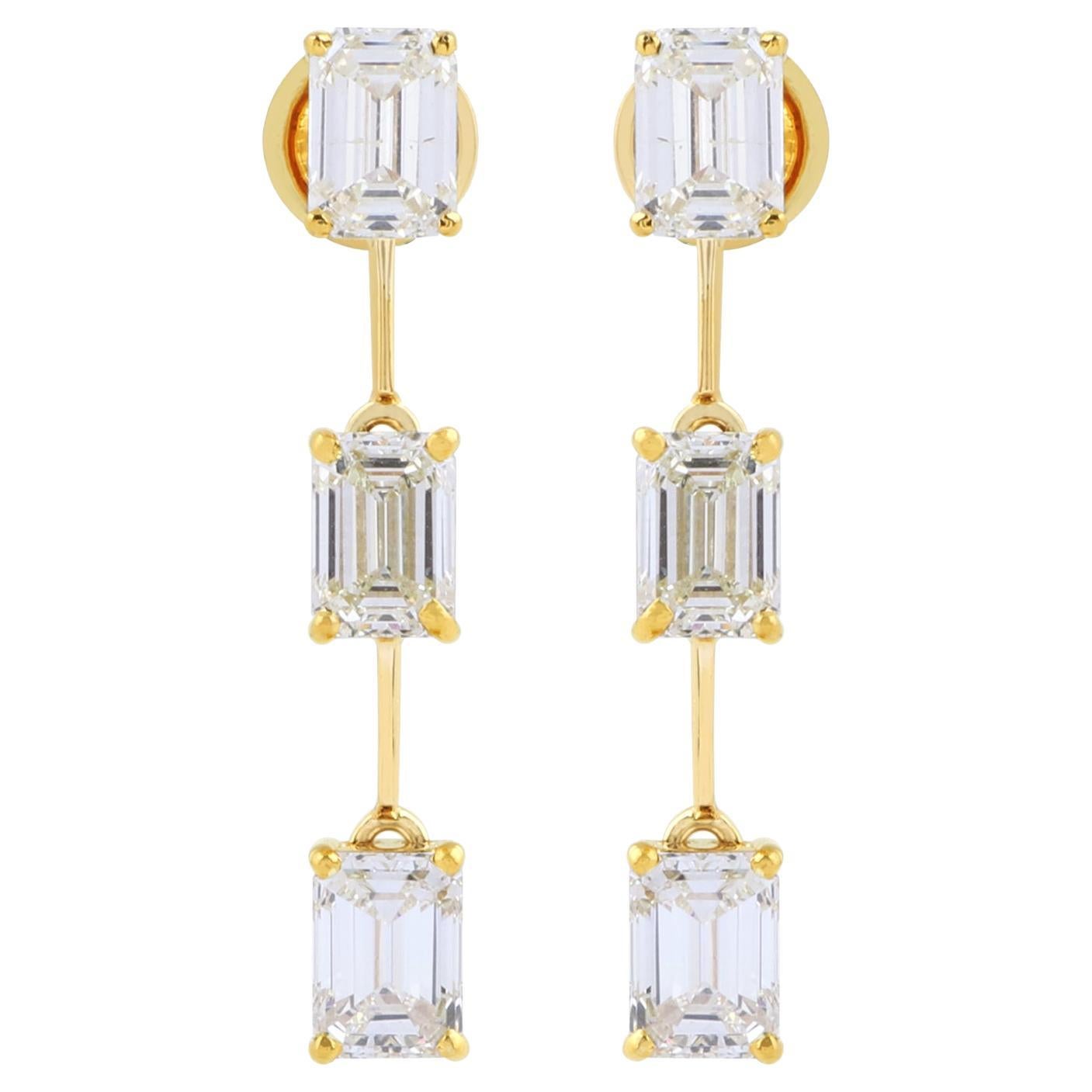 6.00 Carat SI Clarity HI Color Emerald Cut Diamond Earrings 14 Karat Yellow Gold For Sale
