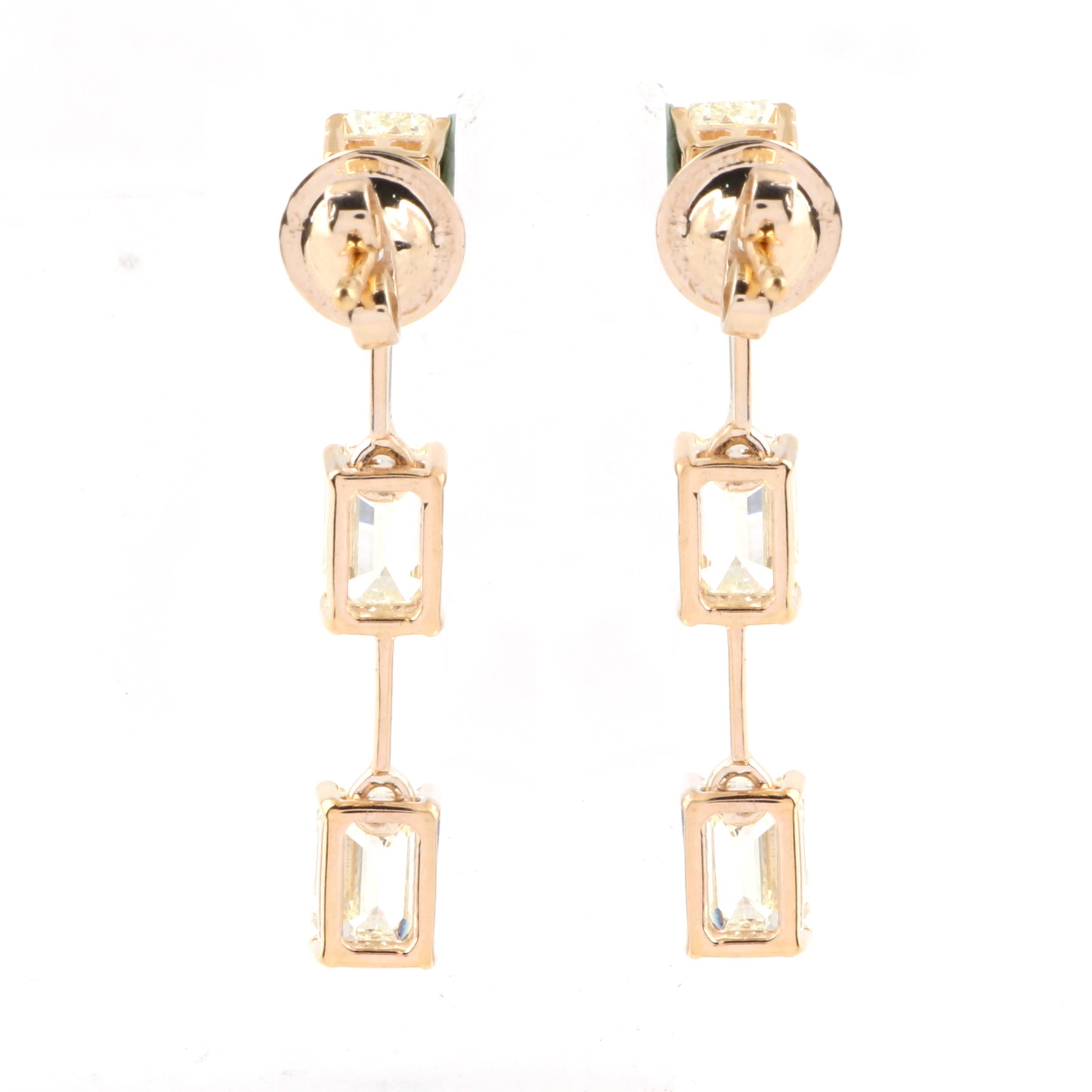 Modern 6.00 Carat SI Clarity HI Color Emerald Cut Diamond Earrings 18 Karat Yellow Gold For Sale