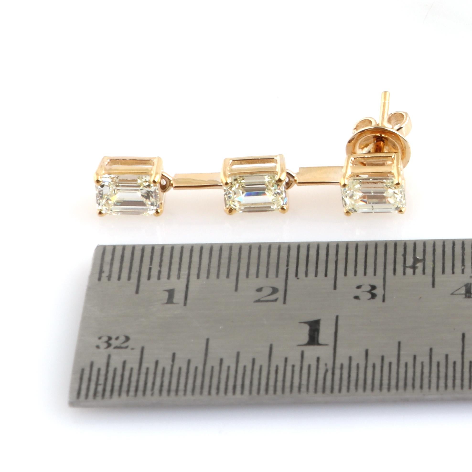6.00 Carat SI Clarity HI Color Emerald Cut Diamond Earrings 18 Karat Yellow Gold For Sale 1