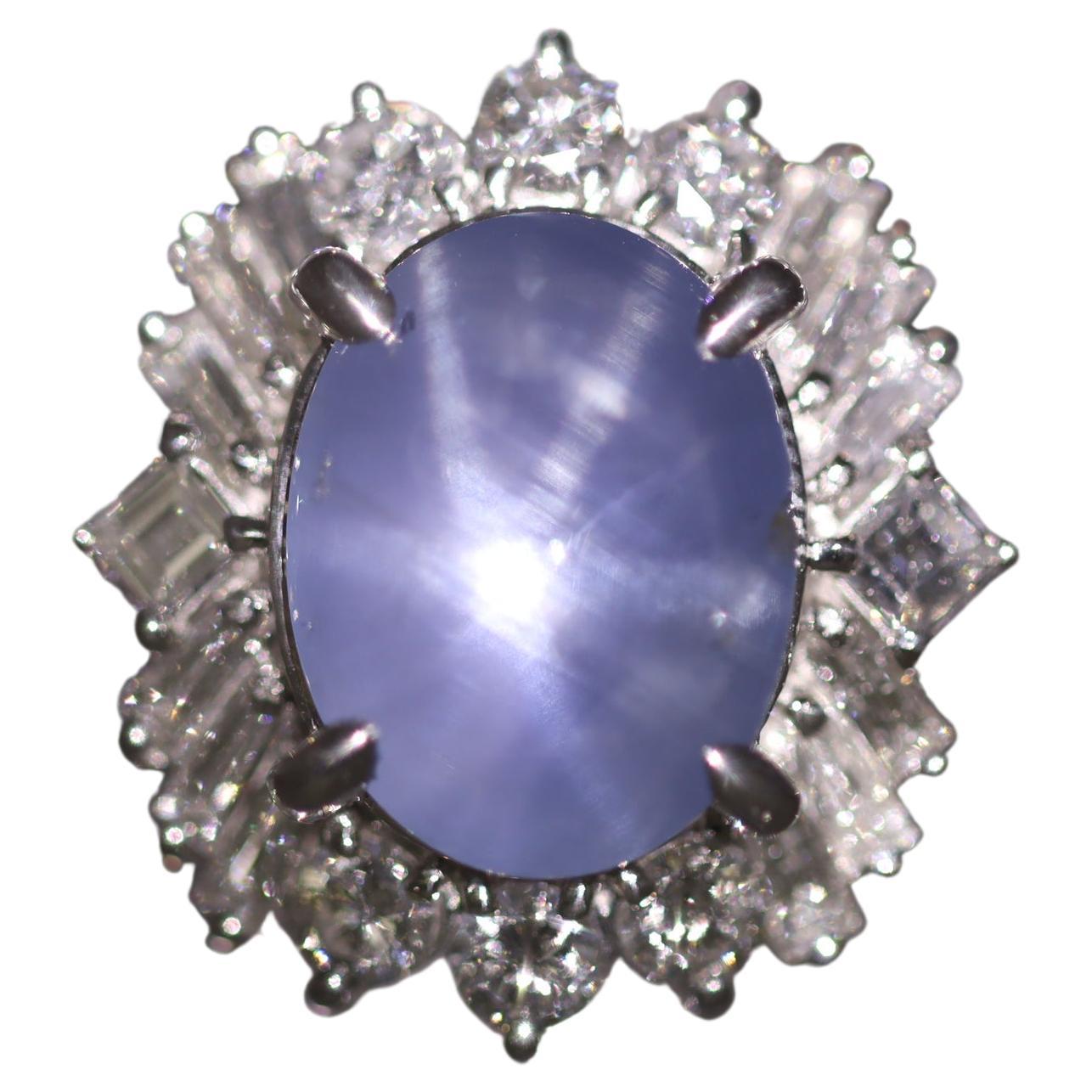 6.00 Carat Star Sapphire Diamond Platinum Ring