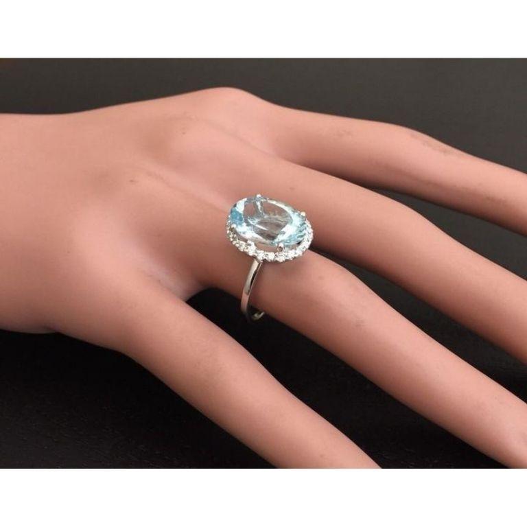 6.00 Carat Exquisite Natural Aquamarine and Diamond 14K Solid White Gold Ring For Sale 1