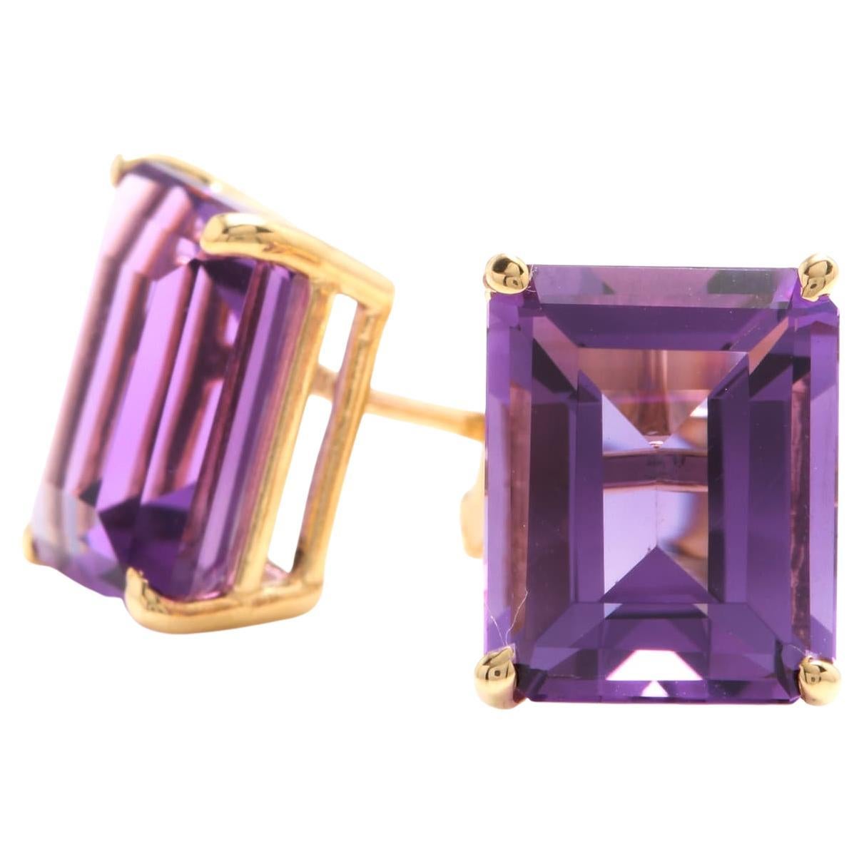 6.00 Carats Natural Amethyst 14k Solid Yellow Gold Stud Earrings
