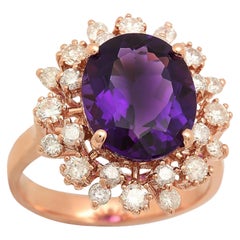 Anillo de oro rosa macizo de 14 quilates con amatista natural y diamante de 6,00 quilates