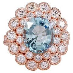 6.00 Carat Natural Aquamarine and Diamond 14 Karat Solid Rose Gold Ring