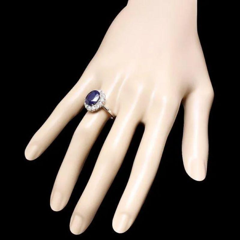 6.00 Carats Natural Blue Sapphire and Diamond 14K Solid White Gold Ring In New Condition For Sale In Los Angeles, CA