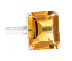 6.00 Carats Natural Citrine 14k Solid White Gold Ring