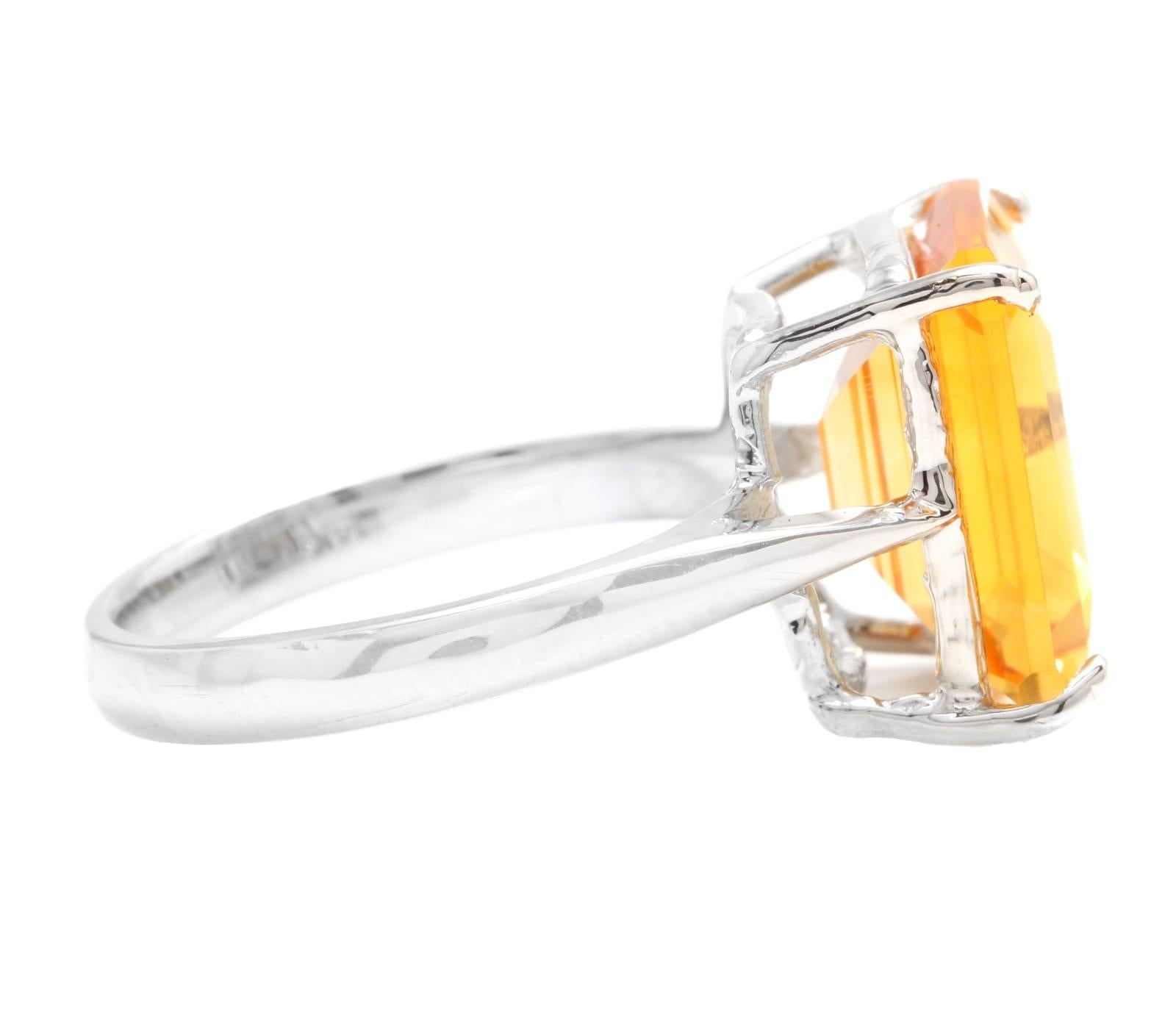 Taglio smeraldo 6,00 Carati di Citrino Naturale Anello in Oro Bianco Solido 14k in vendita