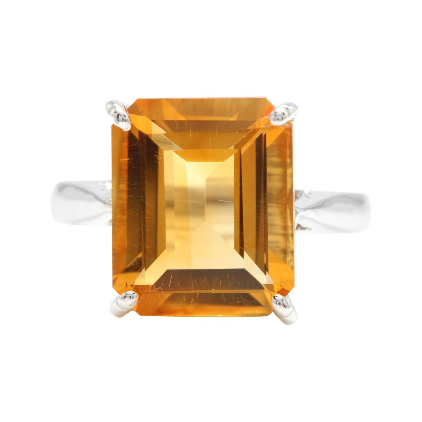 6.00 Carats Natural Citrine 14k Solid White Gold Ring For Sale