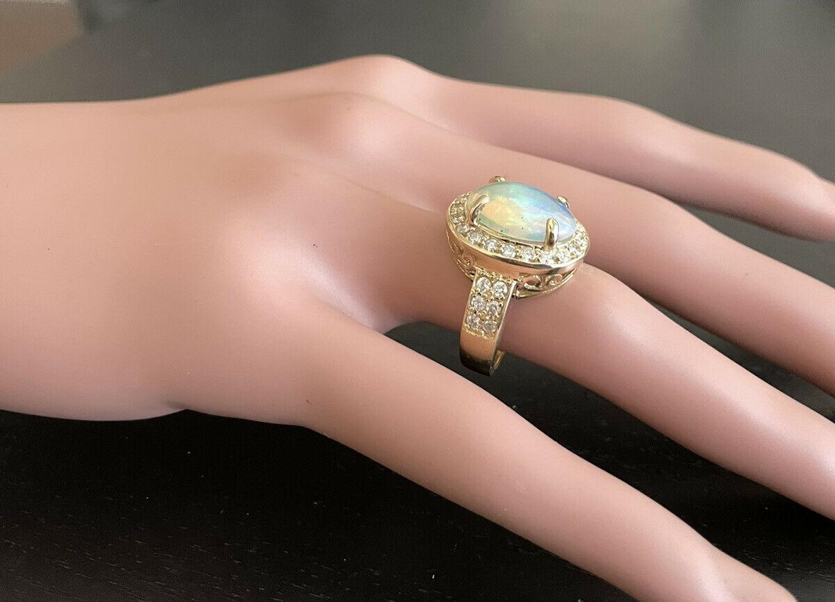 Women's 6.00 Carats Natural Ethiopian Opal and Diamond 14K Solid Yellow Gold Ring For Sale