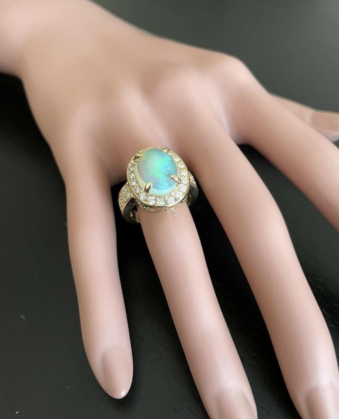 6.00 Carats Natural Ethiopian Opal and Diamond 14K Solid Yellow Gold Ring For Sale 1