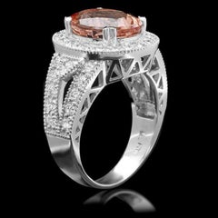 14 Karat massiver Weißgold Ring mit 6,00 Karat natürlichem Morganit und Diamant