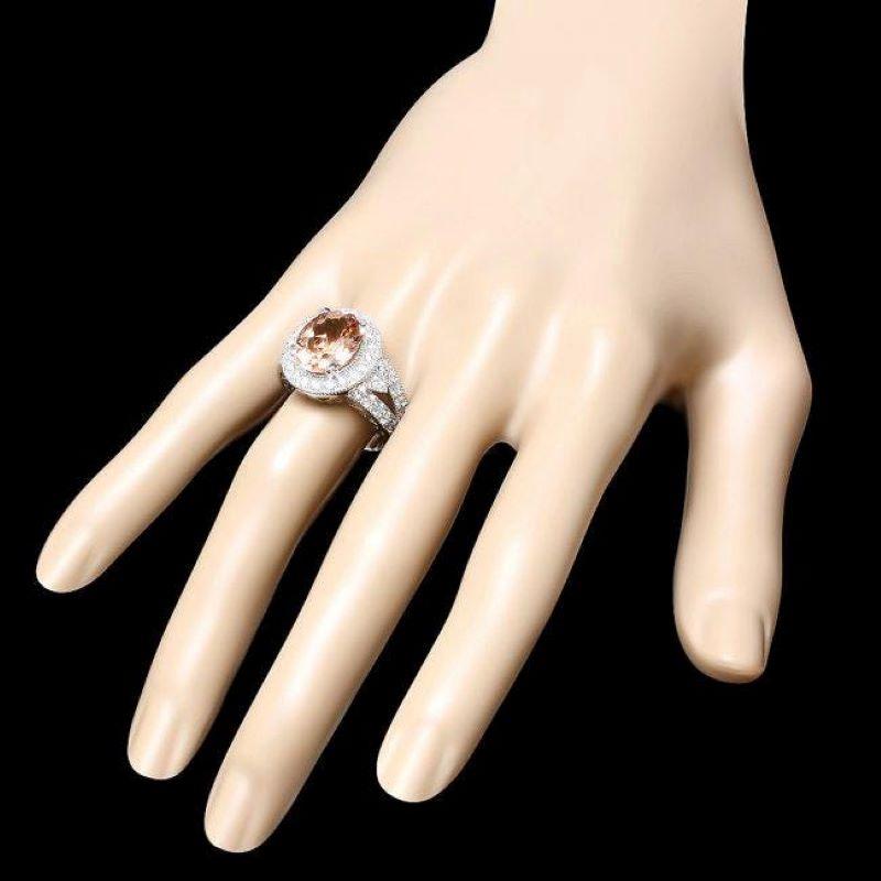 6,00 Carati di Morganite Naturale e Diamante Anello in Oro Bianco Solido 14K In condizioni Nuovo in vendita a Los Angeles, CA