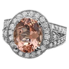 6,00 Carati di Morganite Naturale e Diamante Anello in Oro Bianco Solido 14K