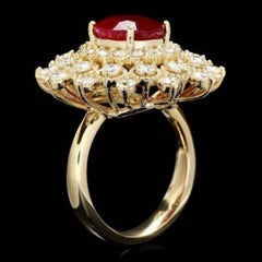 6.00 Carat Natural Red Ruby and Diamond 14 Karat Solid Yellow Gold Ring