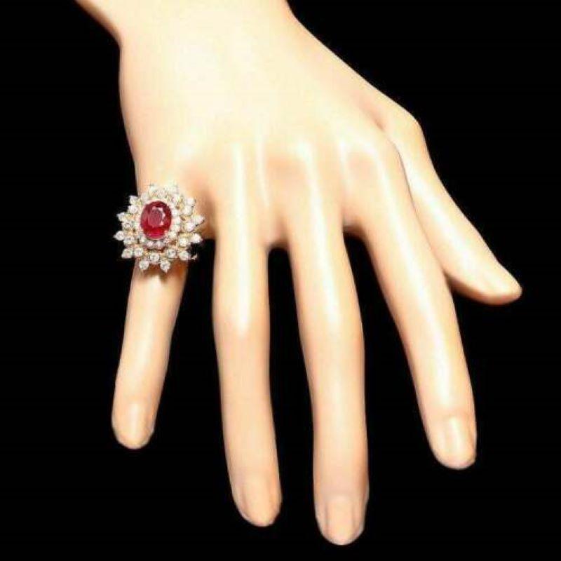 Mixed Cut 6.00 Carat Natural Red Ruby and Diamond 14 Karat Solid Yellow Gold Ring For Sale