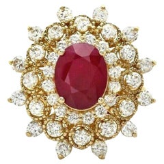 6.00 Carat Natural Red Ruby and Diamond 14 Karat Solid Yellow Gold Ring