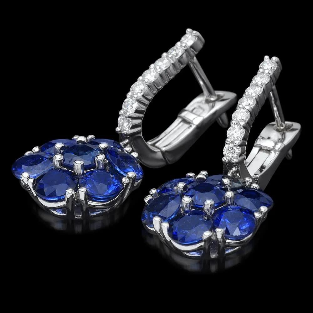 6.00 Carats Natural Sapphire and Diamond 14K Solid White Gold Earrings

Total Natural Sapphire Weight: Approx. 5.50 Carats

Sapphire Treatment: Diffusion

Sapphire Measure: Approx. 4 mm

Total Natural Round Diamonds Weight: Approx. 0.50 Carats