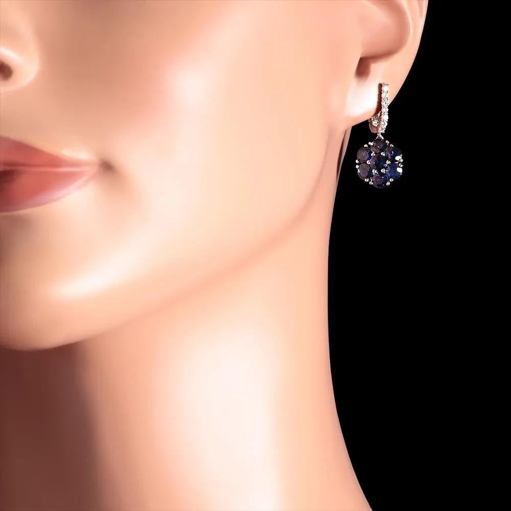 6.00 Carats Natural Sapphire and Diamond 14K Solid White Gold Earrings In New Condition For Sale In Los Angeles, CA