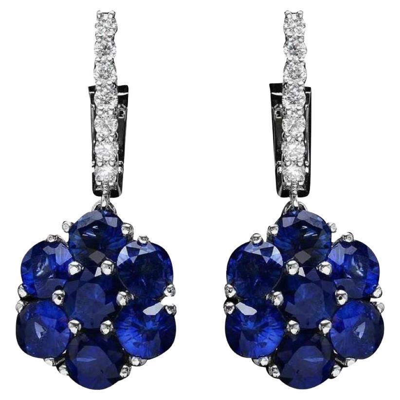 6.00 Carats Natural Sapphire and Diamond 14K Solid White Gold Earrings For Sale