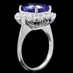 6.00 Carats Natural Tanzanite and Diamond 14K Solid White Gold Ring