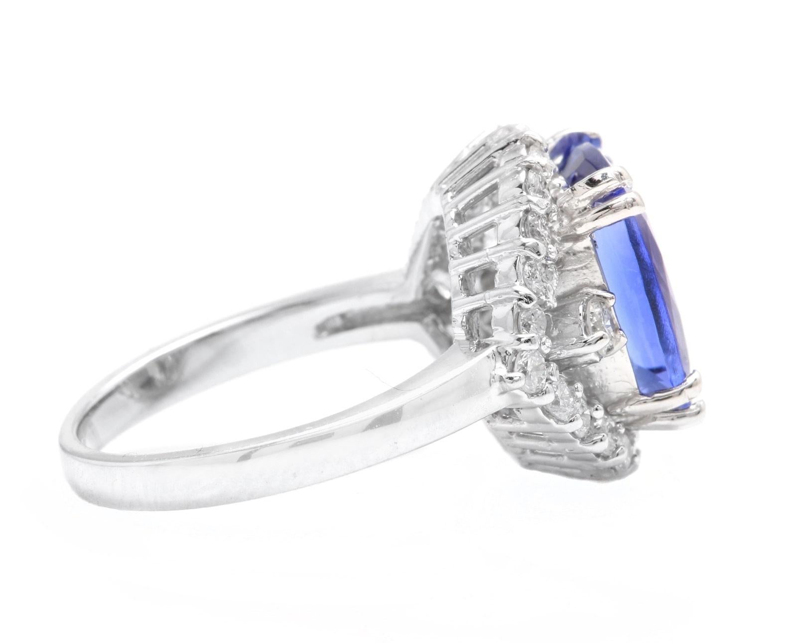 Mixed Cut 6.00 Carats Natural Tanzanite and Diamond 18k Solid White Gold Ring For Sale