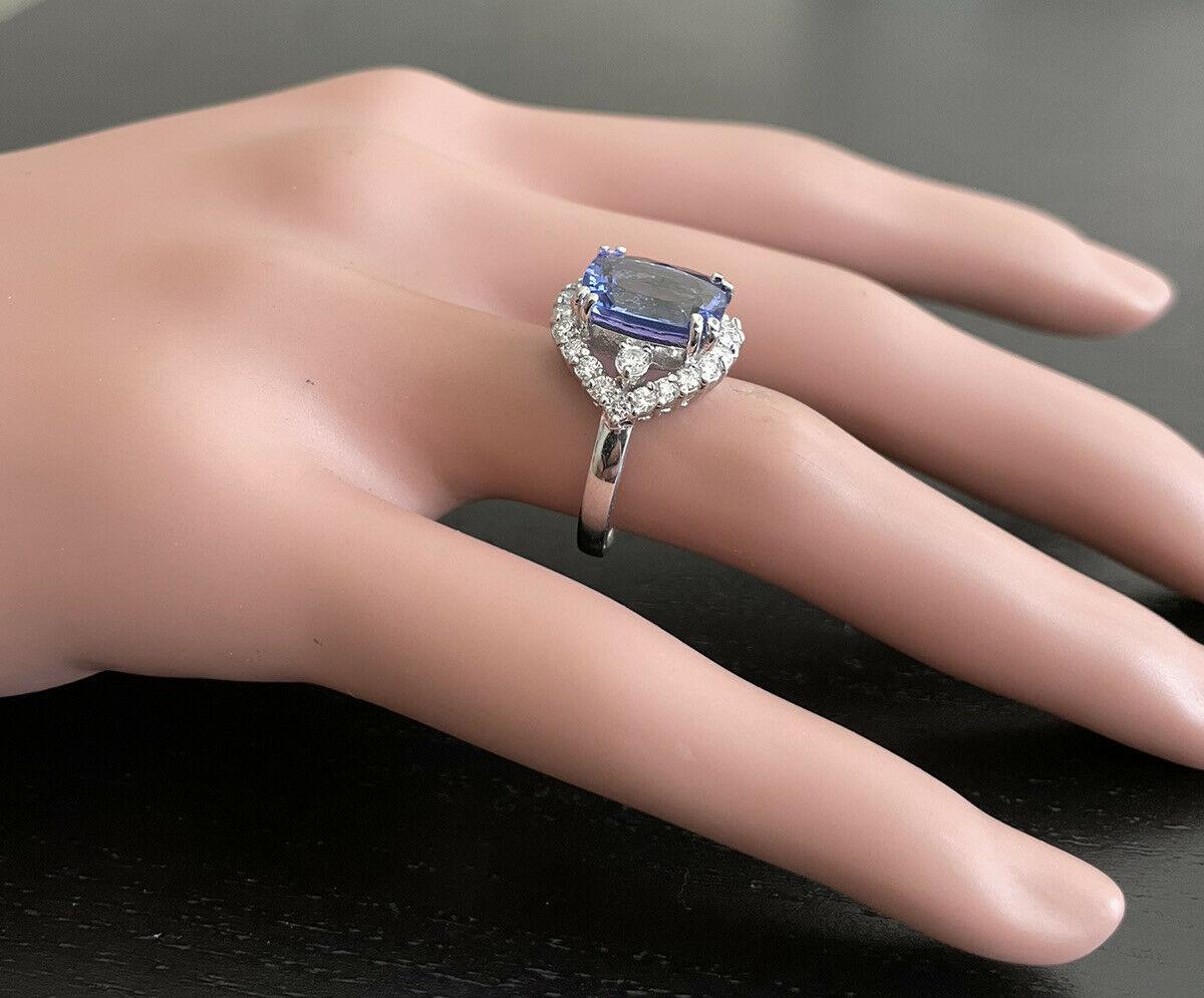 6.00 Carats Natural Tanzanite and Diamond 18k Solid White Gold Ring For Sale 1