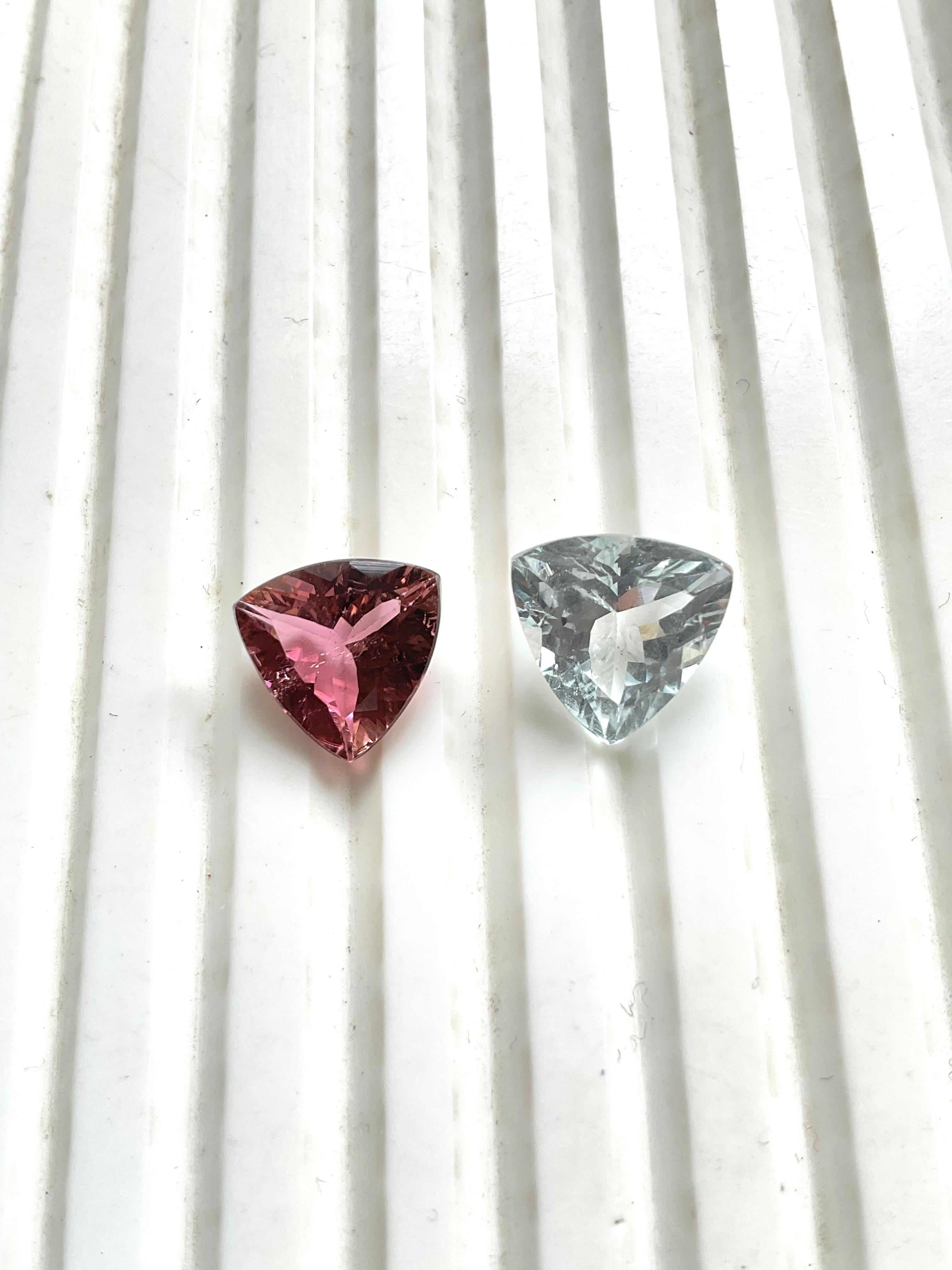 6.00 Carats Tourmaline Trillion 2 Pcs Faceted Cut stone Top Quality Natural gem Unisexe en vente