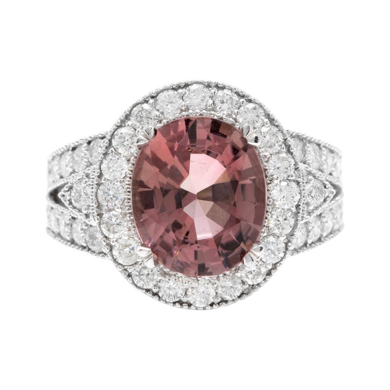 Bague Proposition Diamant Grenat Naturel 2,01 Ct – Or Blanc Massif 14 Carats – Taille Ovale