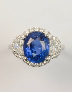 6.00 Ct Vivid Royal Blue Unheated Sapphire 'Ceylon' Diamond Ring, GRS Certified