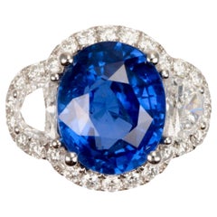 6.00 Ct Vivid Royal Blue Unheated Sapphire 'Ceylon' Diamond Ring, GRS Certified