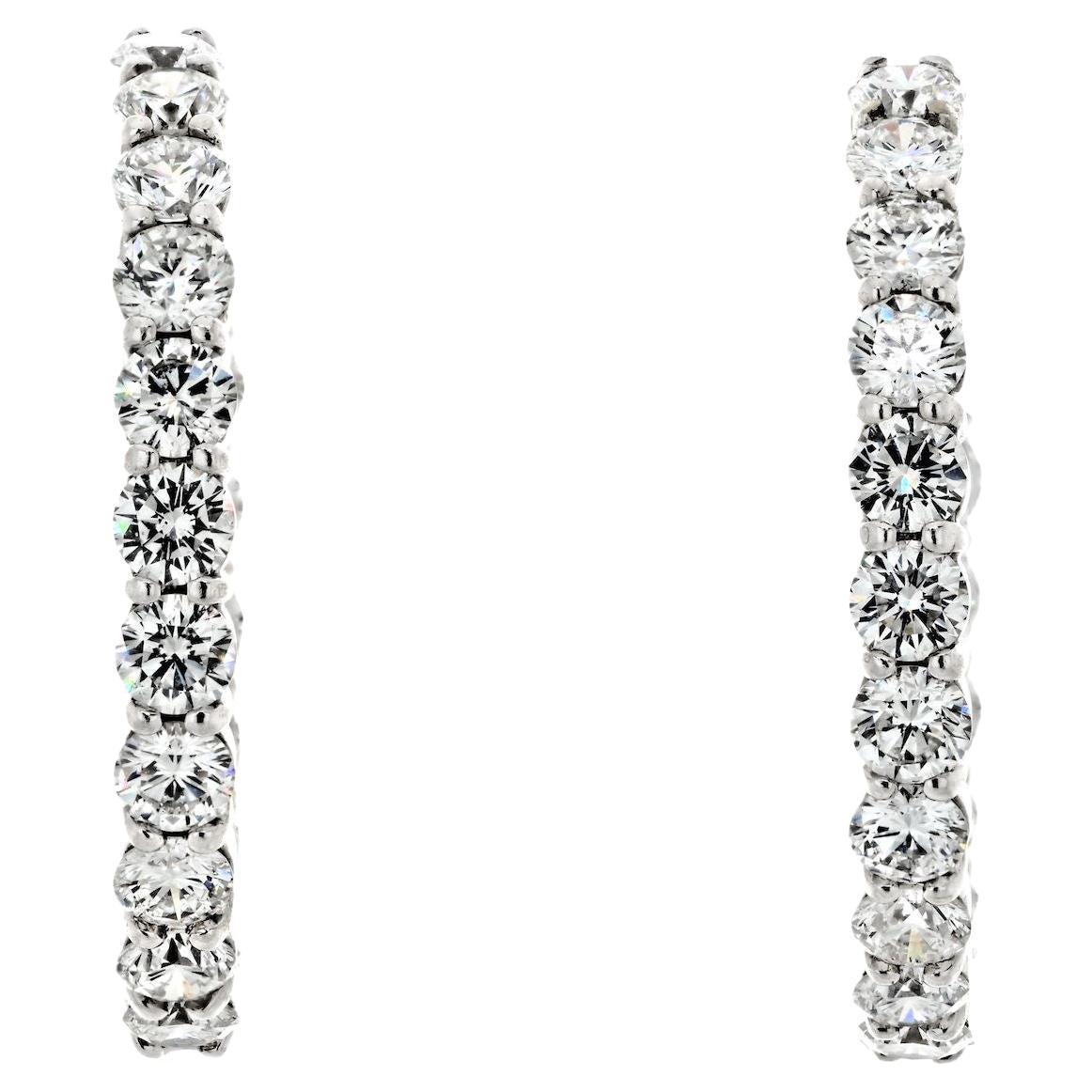 6.00cttw 18k White Gold Round Cut Diamond Hoop Earrings For Sale
