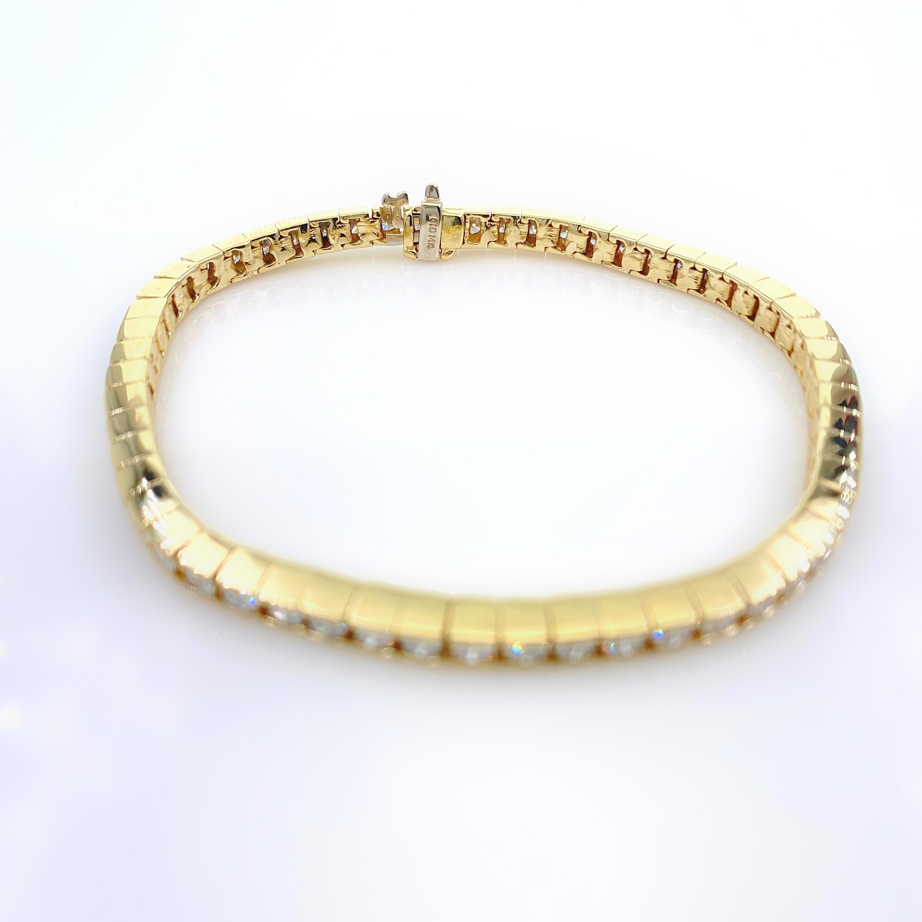 Women's or Men's 6.00 Carat Round Diamond Channel-Set Tennis Bracelet in 14 Karat Yellow Gold For Sale
