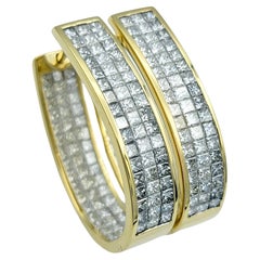 6.00 Total Carat Princess Cut Diamond Hoop Earrings Set in 18 Karat Yellow Gold