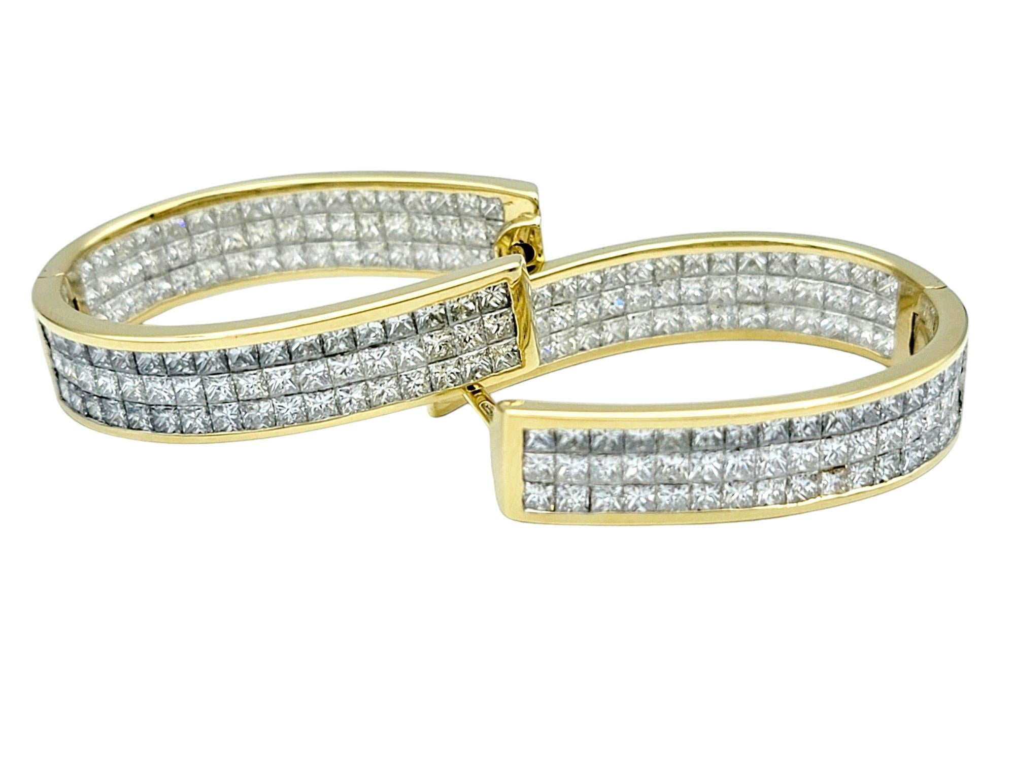 6.00 Total Carat Princess Cut Diamond Hoop Earrings Set in 18 Karat Yellow Gold For Sale 1