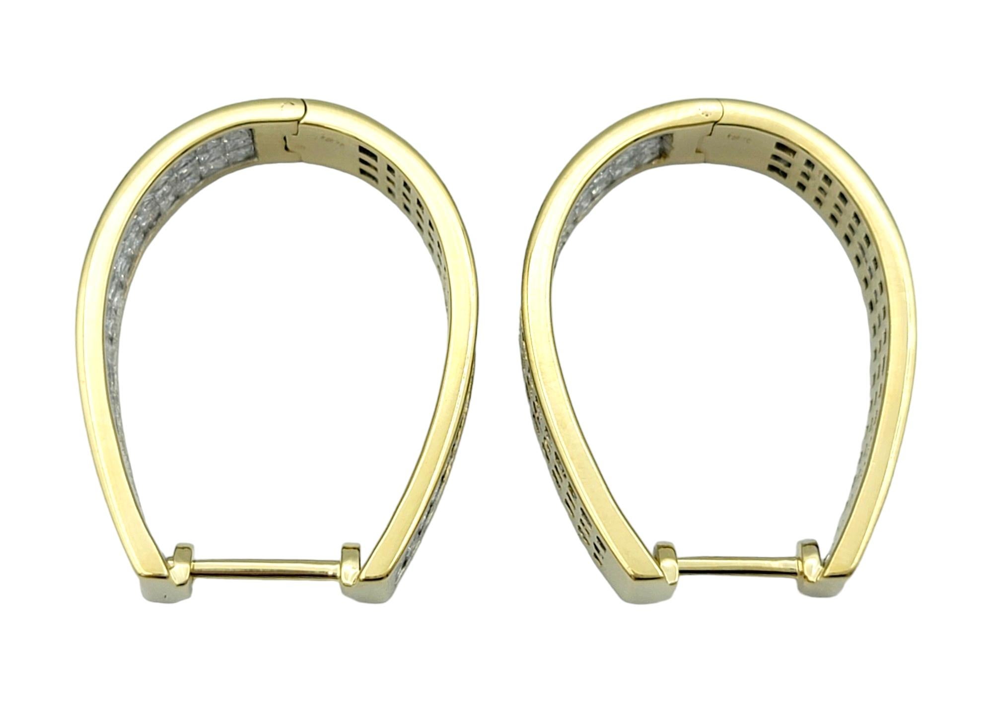 6.00 Total Carat Princess Cut Diamond Hoop Earrings Set in 18 Karat Yellow Gold For Sale 2