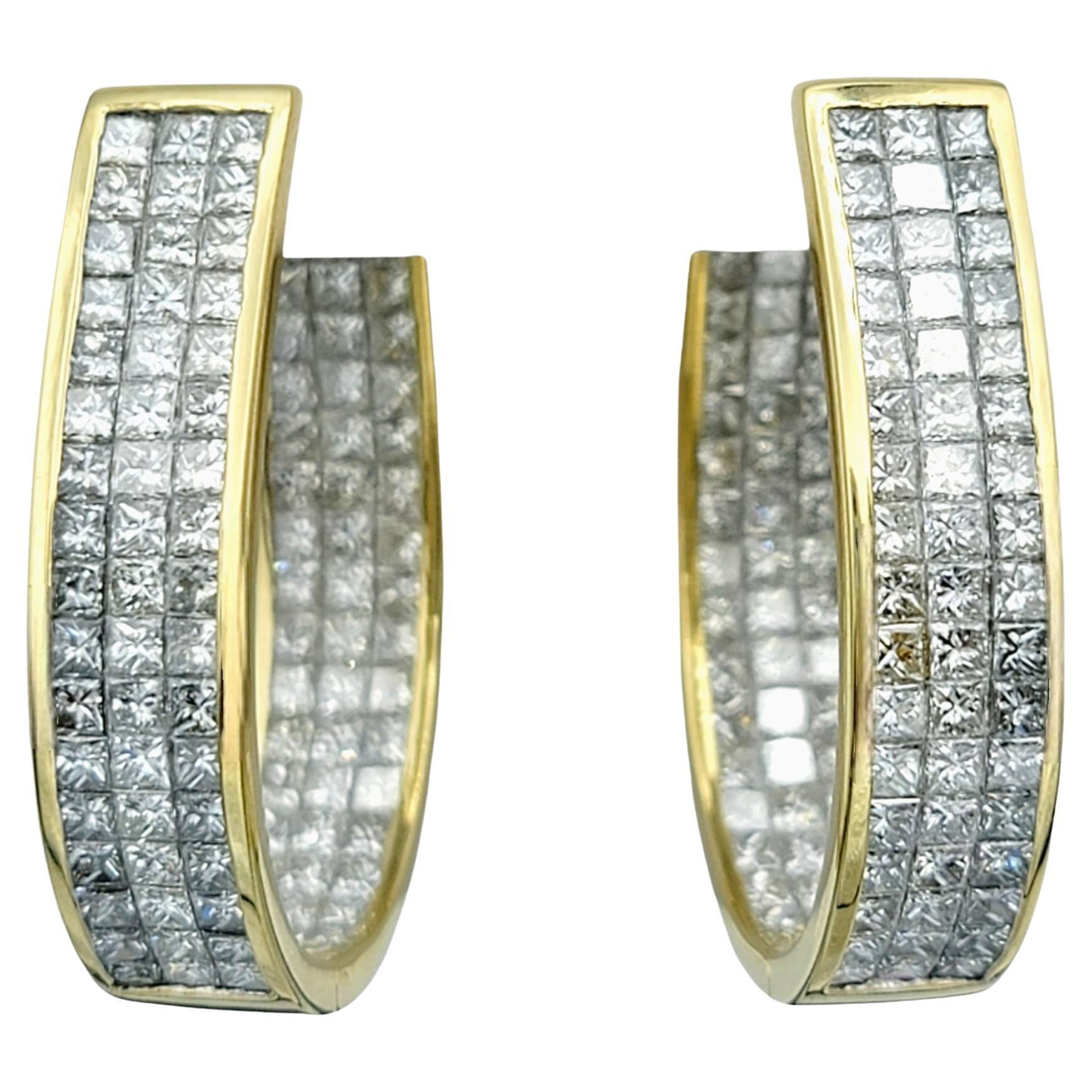 Boucles d'oreilles en or jaune 18 carats avec 6,00 carats de diamants taillés en princesse en vente