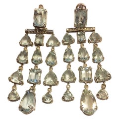 60.00 Carat Aquamarine 0.60 Carat Diamond 18 Karat White Gold Dangle Earrings