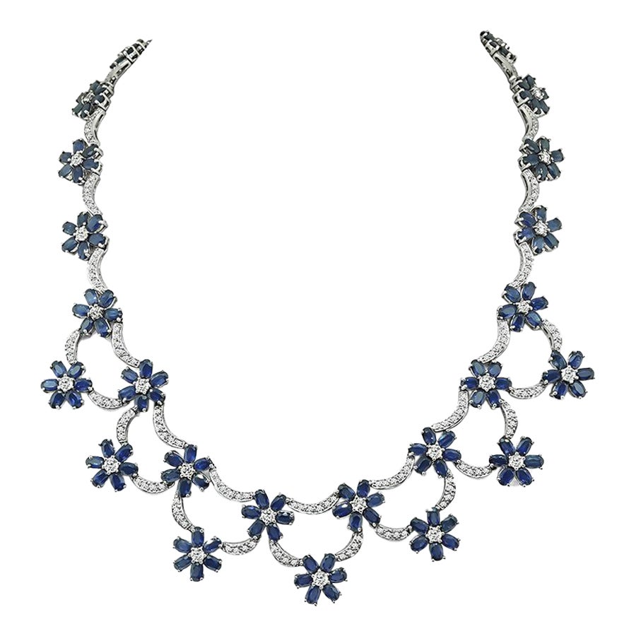 Halskette, 60,00 Karat Saphir 4,00 Karat Diamant
