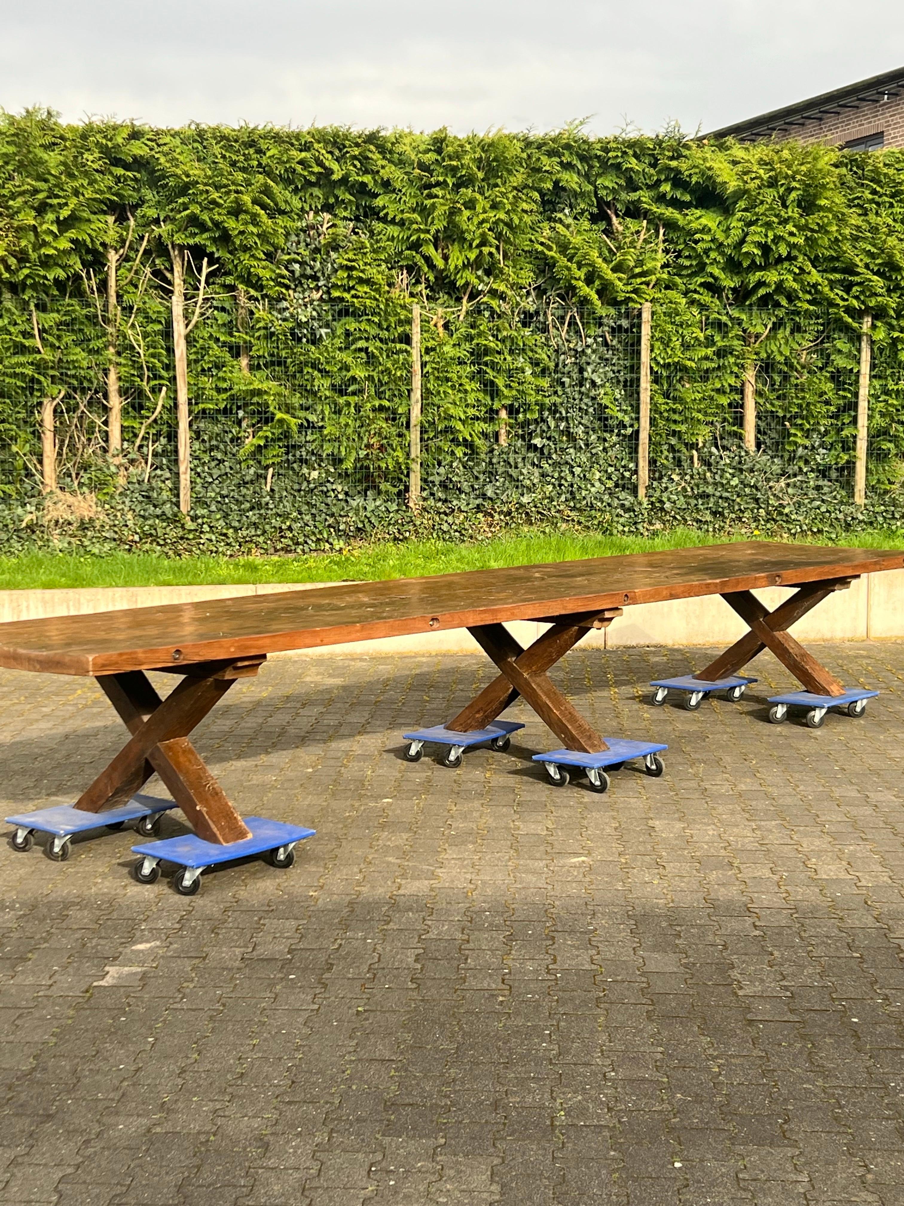 Very unique! We recently found this exceptionally large monastery table / dining table in Ghent, Belgium. Made of solid oak. The table dates from around 1910/1920. For the last 35 years it has been unused in the attic above a restaurant under a