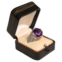 Cushion Cut Amethyst Cocktail Ring (Approx. 6-Carats), Platinum