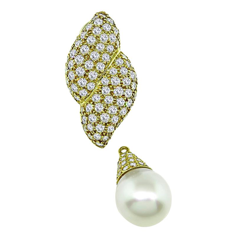 6,00ct Diamant-Perlen-Gold-Ohrringe für Tag und Nacht (Rundschliff) im Angebot