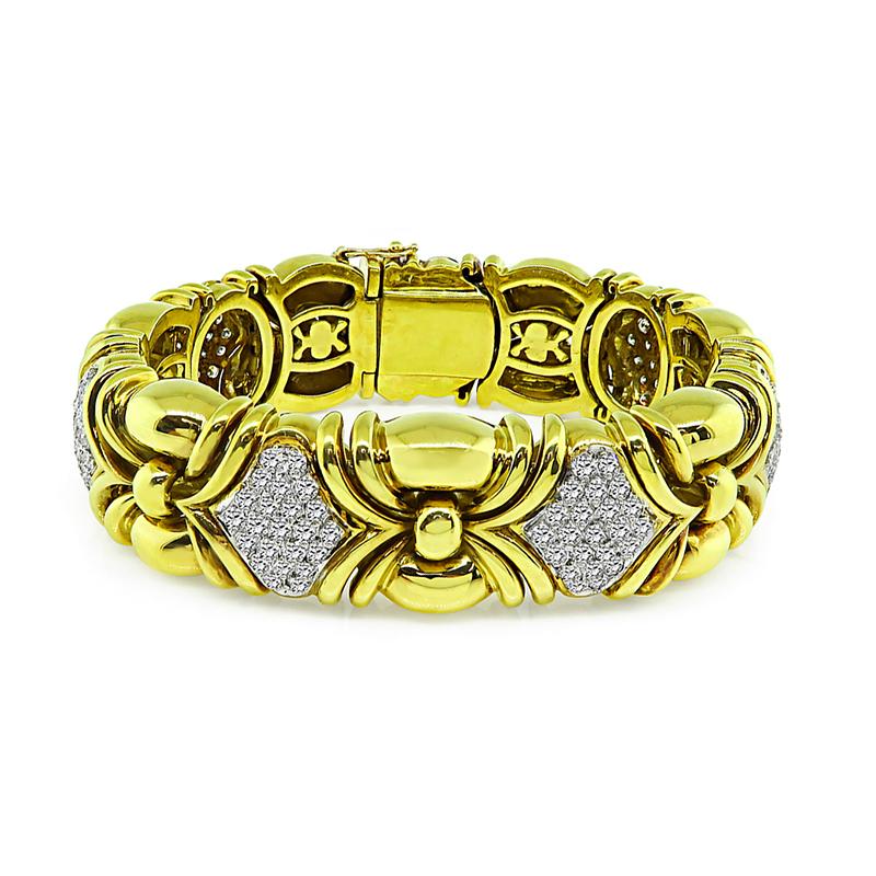 Round Cut 6.00ct Diamond Yellow Gold Bracelet For Sale