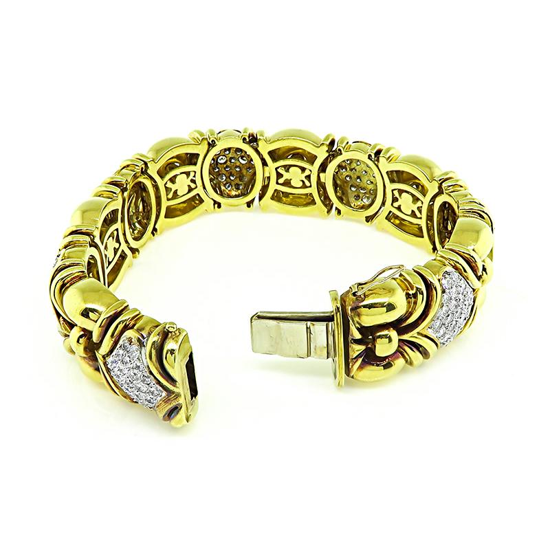 6.00ct Diamond Yellow Gold Bracelet In Good Condition For Sale In New York, NY