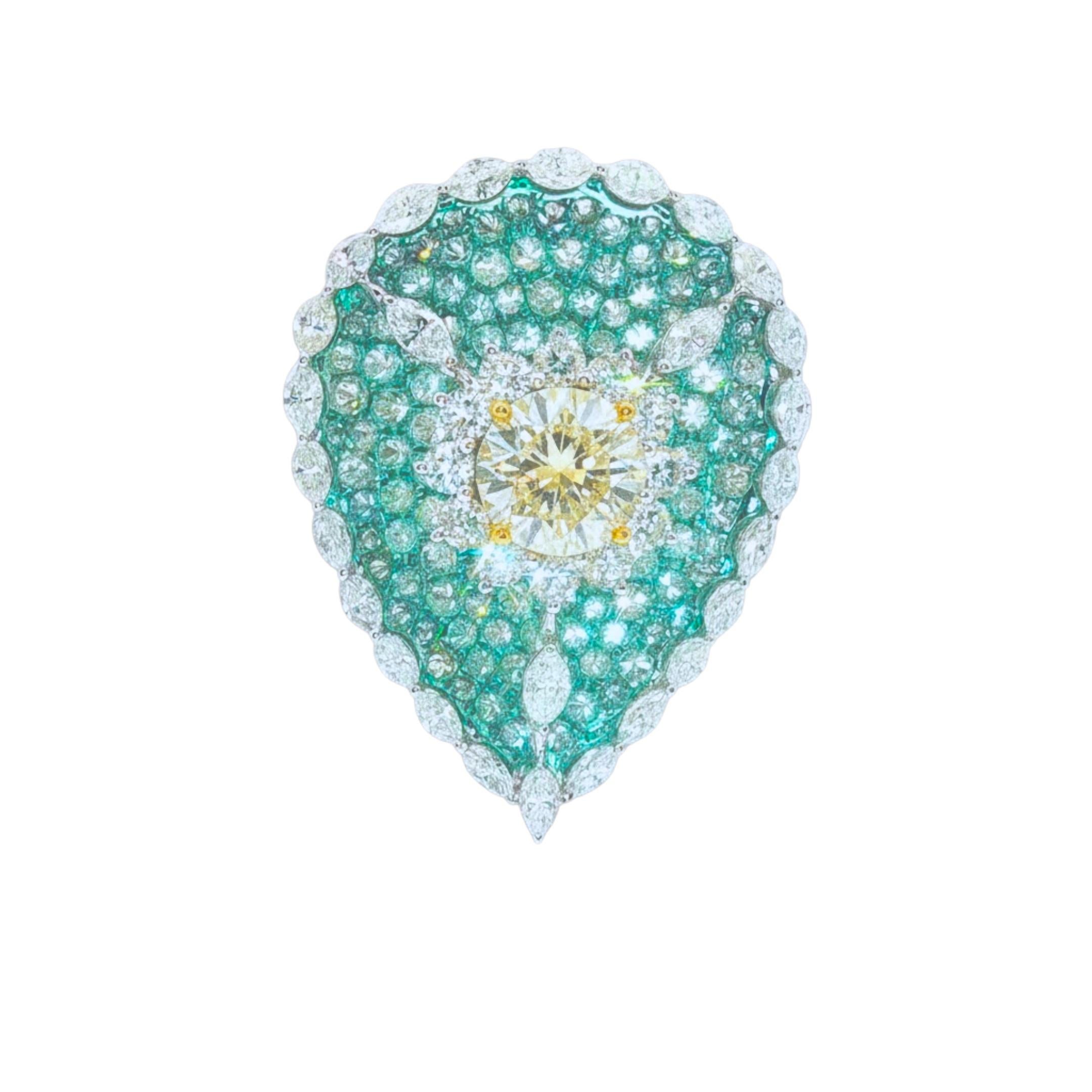 6,00ct Fancy Yellow Diamond Teal Smalto Marquise e Diamante Rotondo Oro Bianco 18K in vendita 7