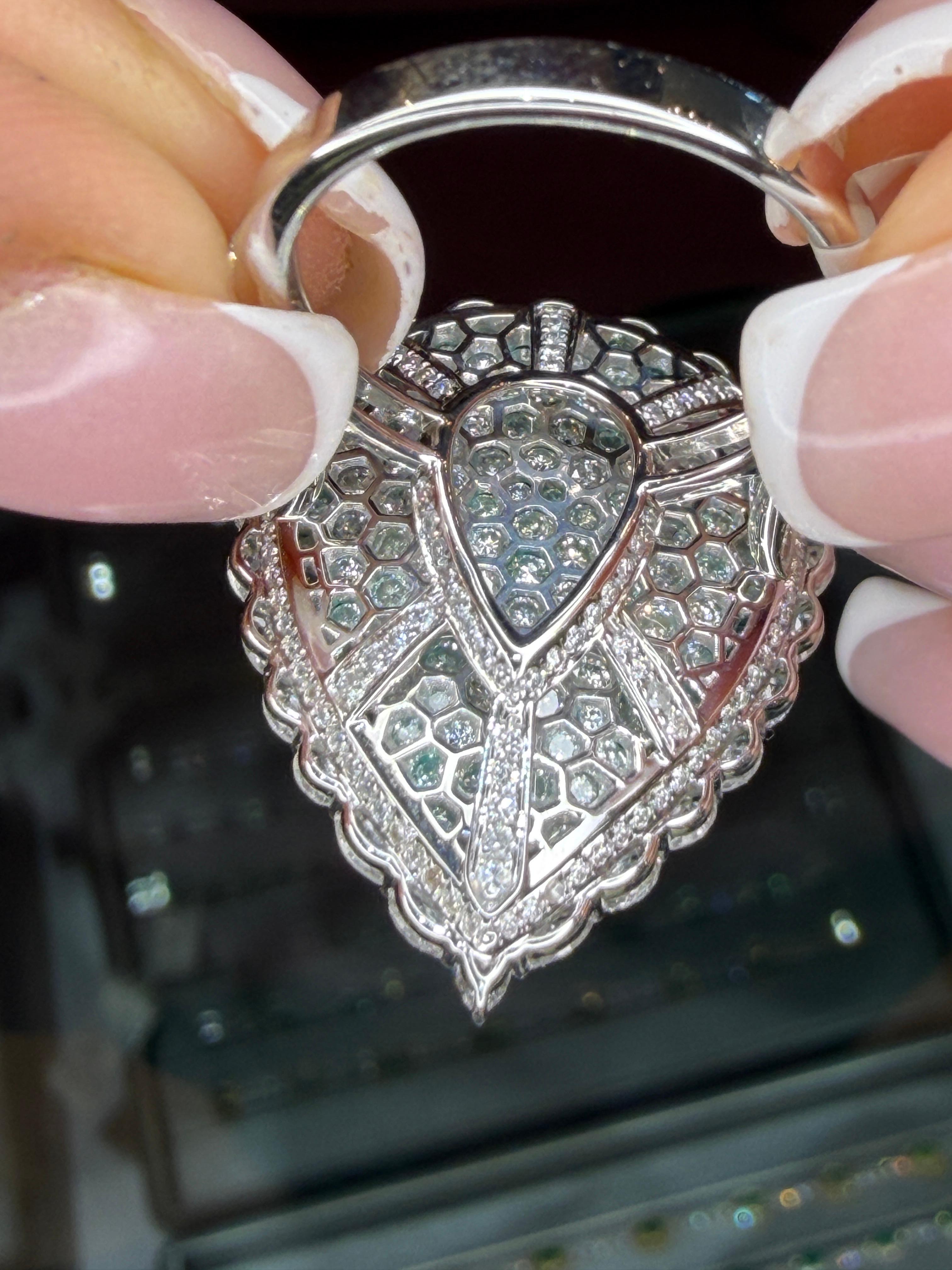 Taglio a rosa 6,00ct Fancy Yellow Diamond Teal Smalto Marquise e Diamante Rotondo Oro Bianco 18K in vendita