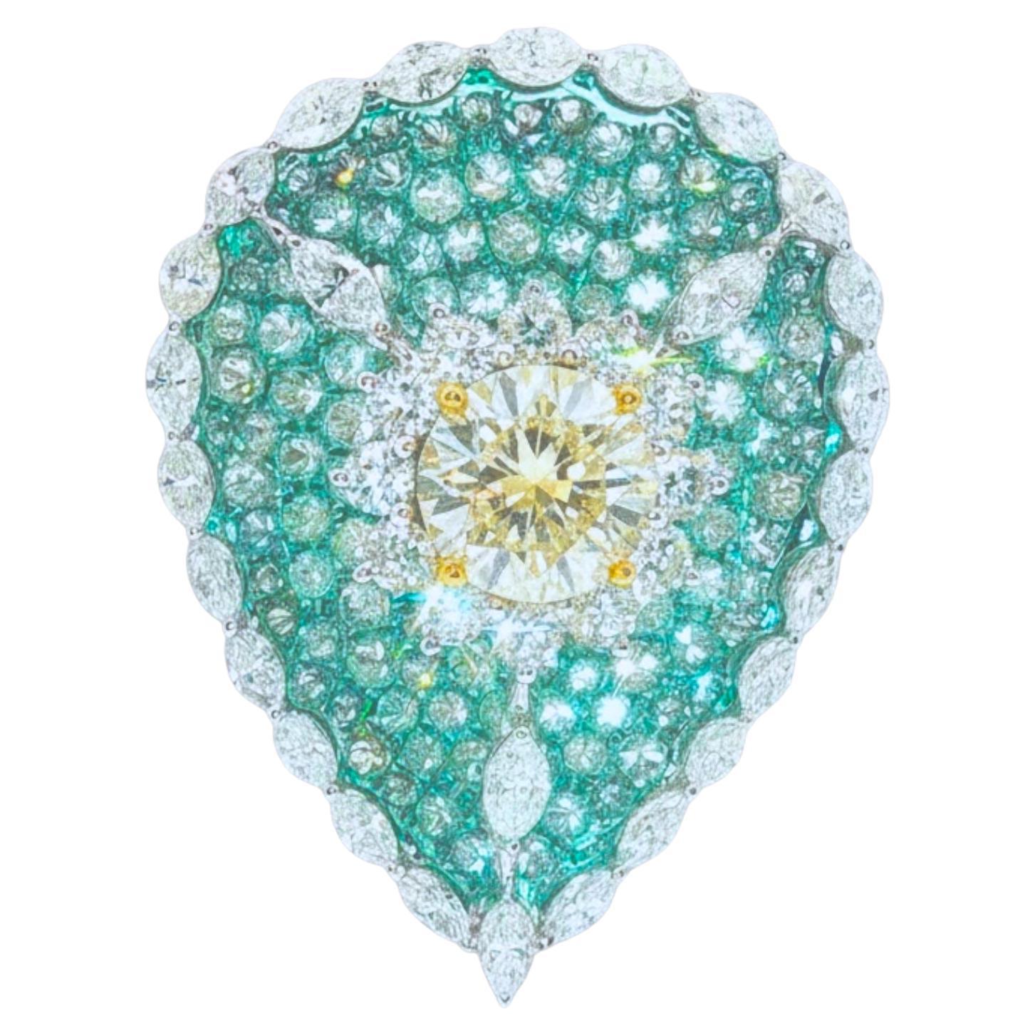 6,00ct Fancy Yellow Diamond Teal Smalto Marquise e Diamante Rotondo Oro Bianco 18K in vendita