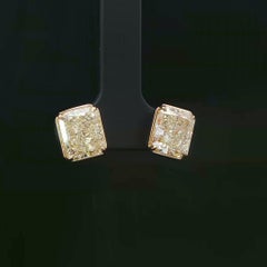 6.00ct. GIA Certified Y-Z Radiant Cut Diamond Stud Earrings in 18K Yellow Gold