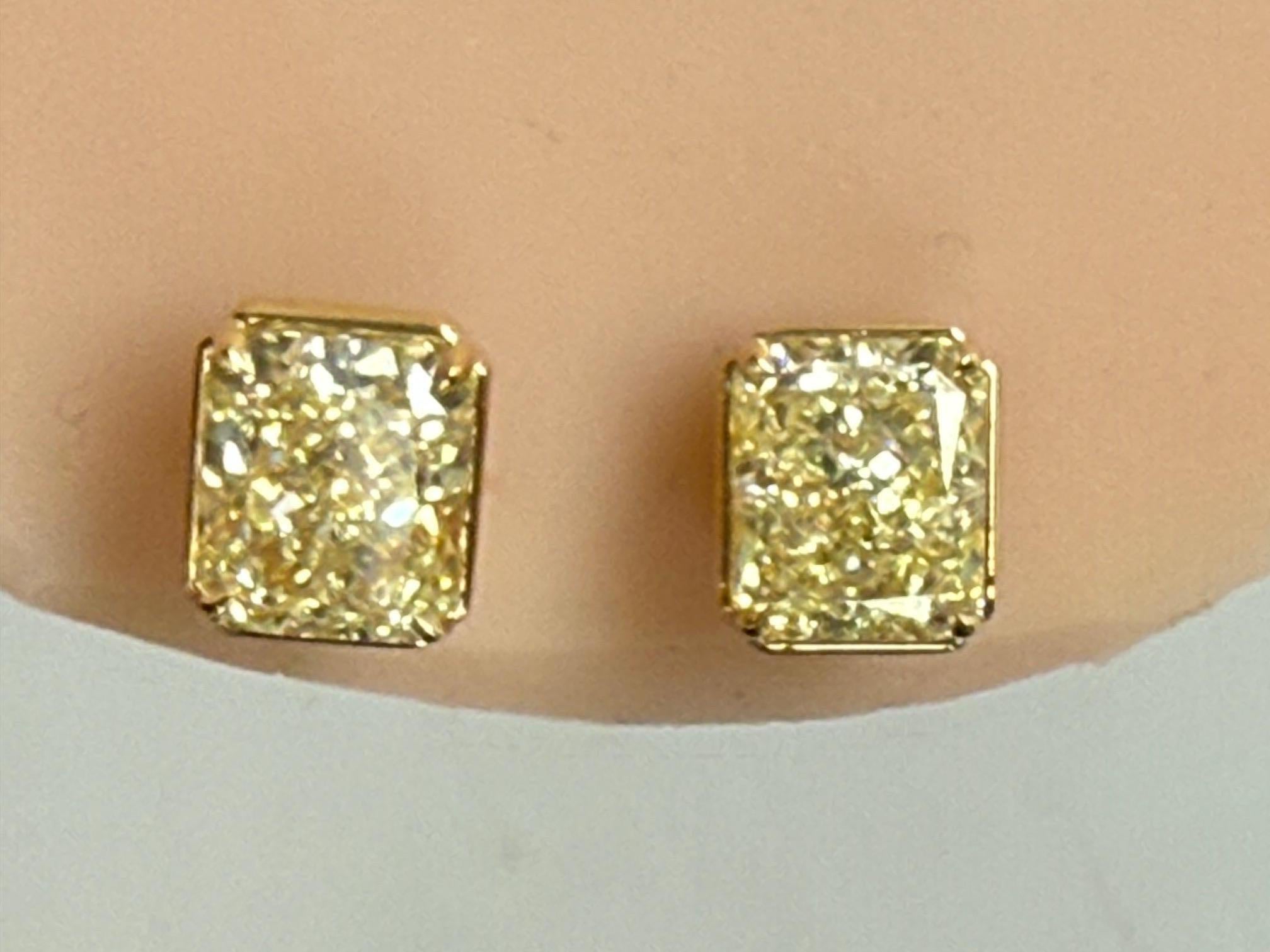 6.00ct. GIA Certified Y-Z Radiant Cut Diamond Stud Earrings in 18K Yellow Gold For Sale 1